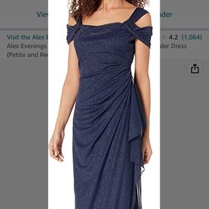 ALEX EVENINGS cold shoulder ruffle glitter evening gown, blue, size 4P